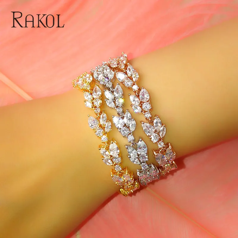 Новый роскошный браслет RAKOL с подвесками из фианита цвета розового золота
