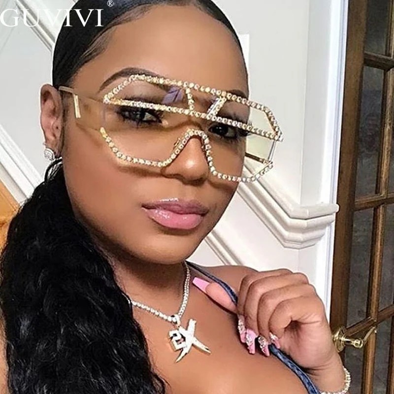 Стразы большие солнцезащитные очки для женщин 2019 цельные ретро с бриллиантами