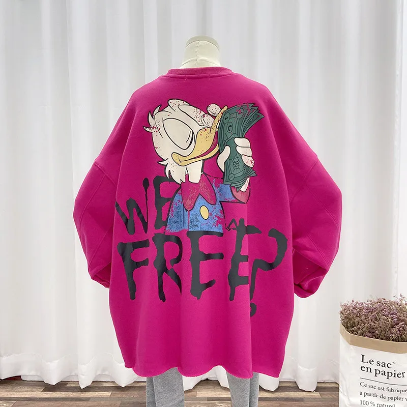 

Round Neck Women's Cartoon Spring and Autumn Thin Style Loose Fat Mm Pullover Long Sleeve European Women's Hoodless Sweater