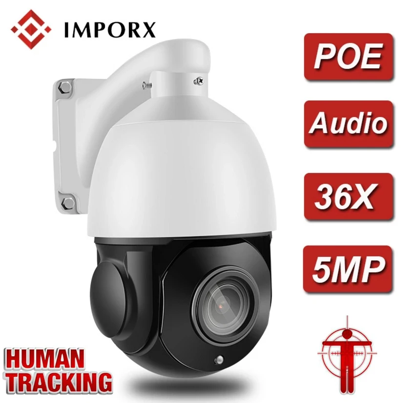 

IMPORX 5MP 36X ZOOM POE IP66 Outdoor Auto Tracking PTZ Camera Humanoid Person Motion Detection H.265 IP Camera Two Way Audio