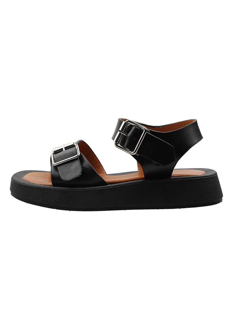 

2021 Sandals Low-Heeled Shoes With Strap Suit Female Beige Buckle All-Match Round Toe New Low-heeled Open Clogs Black Comfort Fa