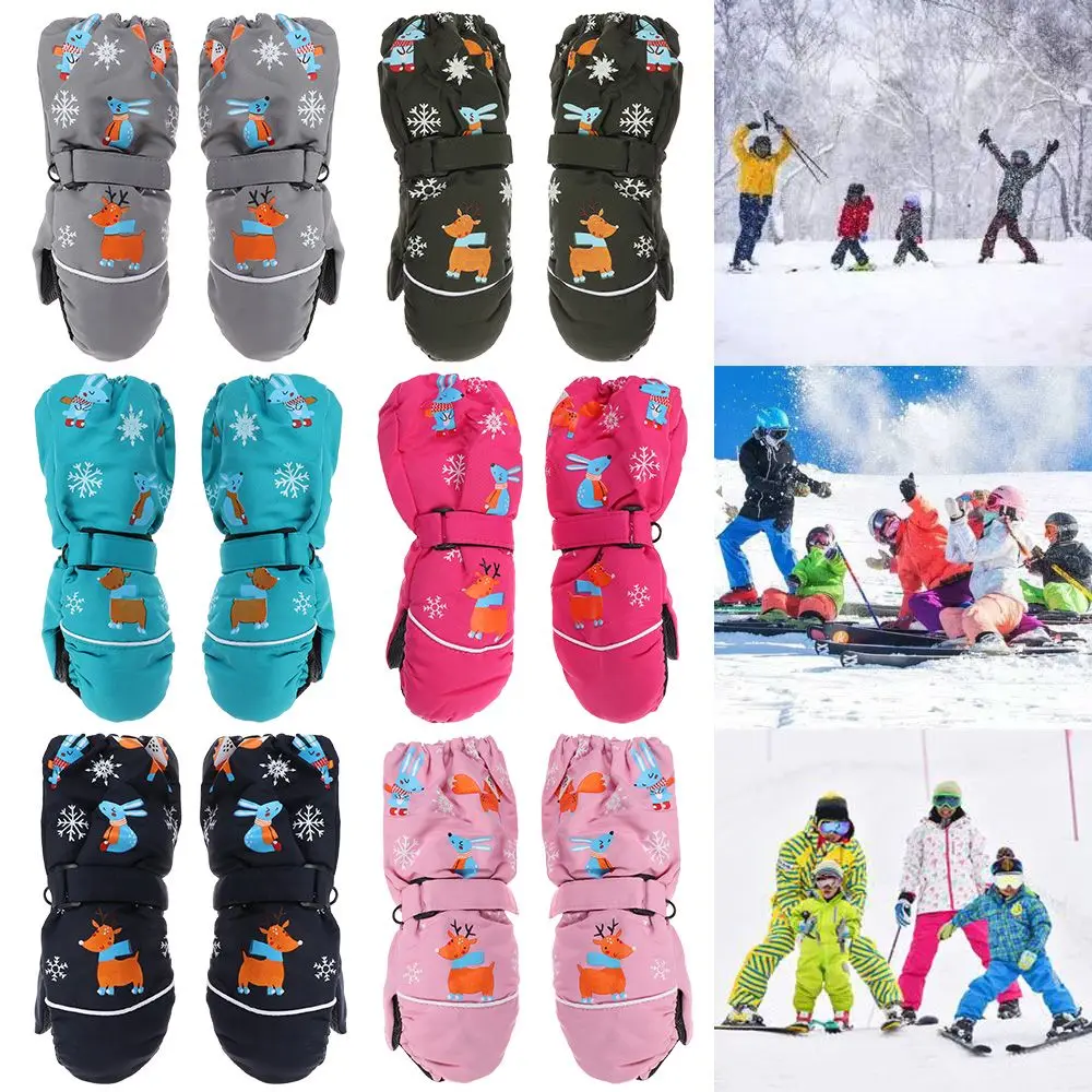 

Fashion Waterproof Print Cartoon Non-slip Kids Boys Girls Thick Warm Long-sleeved Mittens Windproof Children Ski Gloves