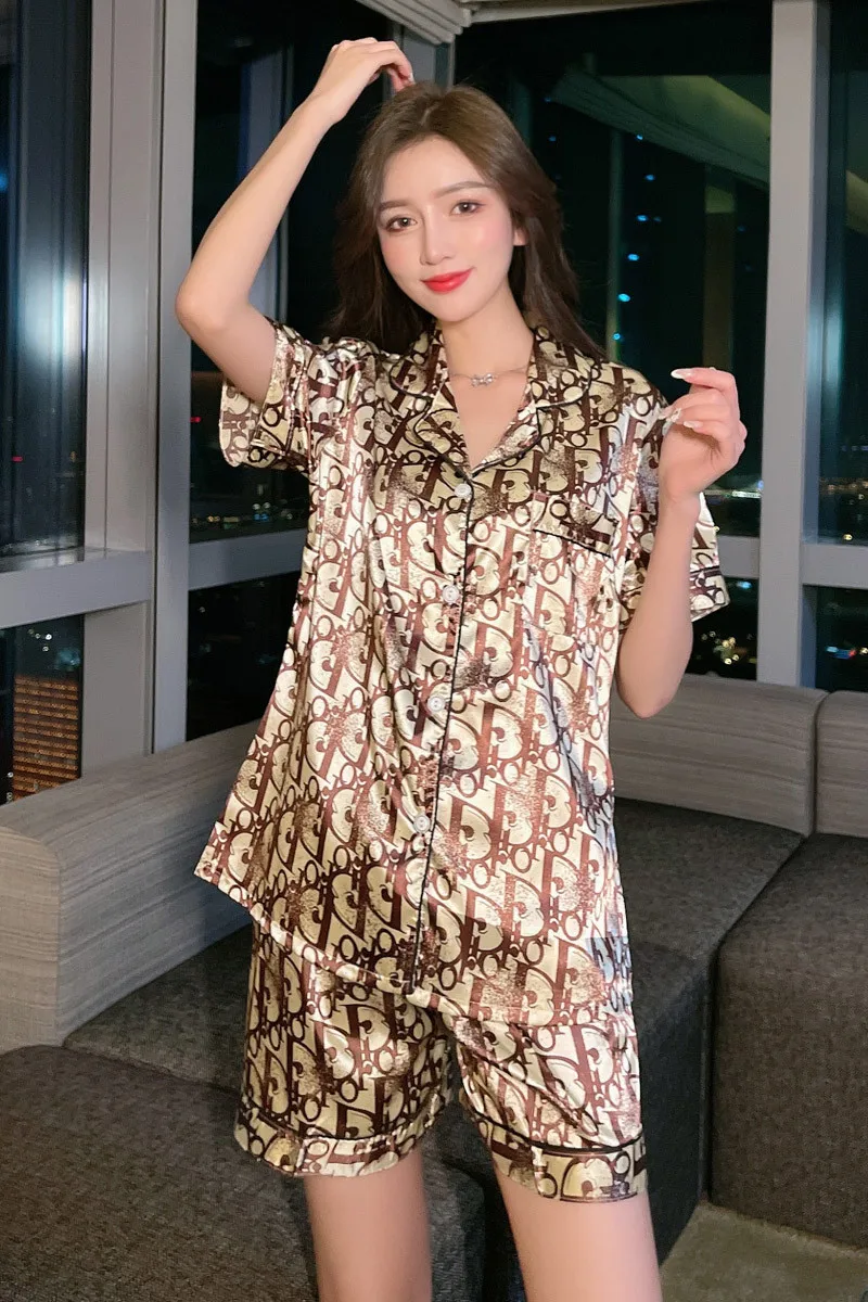Шелковая пижама pjs для женщин Атласный пижамный комплект Повседневная Пижама с