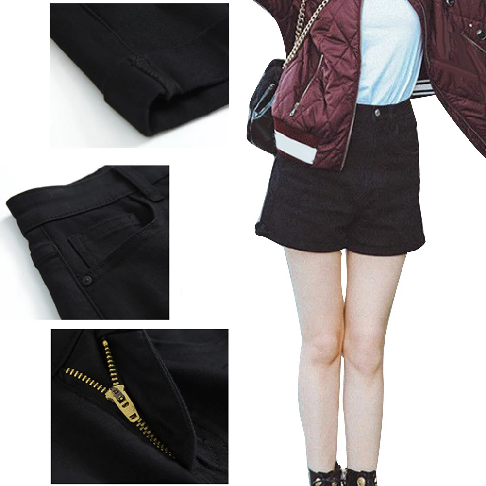 

Women Summer Classic Vintage High Waist Cuffed Elastic Wide Leg Pocket Short Jeans Denim Shorts Ladies Shorts