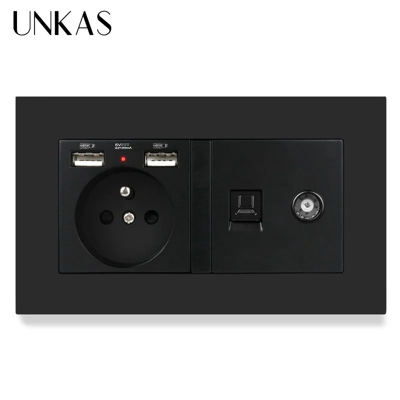 Пластиковая панель UNKAS французская стандартная розетка с двойным USB +