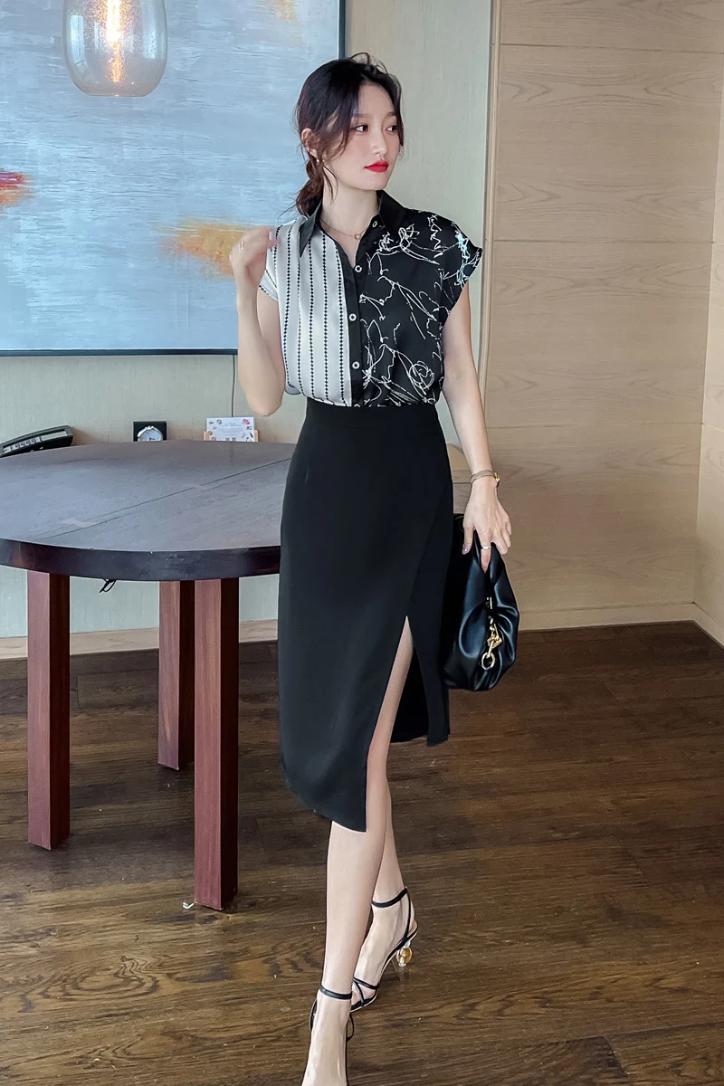 

Chiffon Women's Blouse Print Polo Shirt New Korean Casual Short Sleeve Loose Top Fashion Girls Lady Blusas Summer Houthion