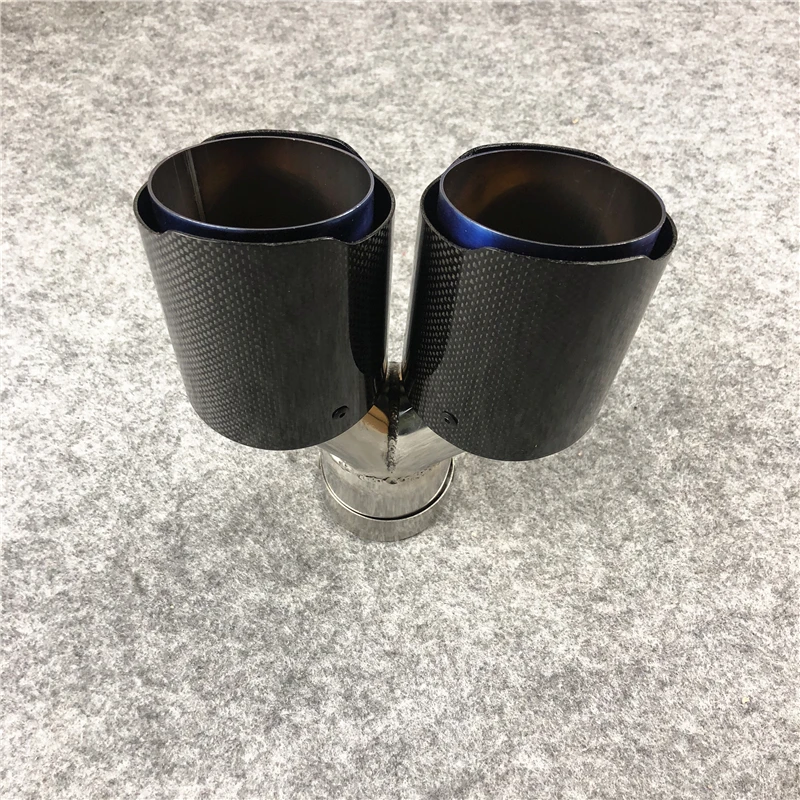 

1 Pcs Exhaust Pipe Length 240mm Grilled Blue Glossy Car Universal Carbon Fiber And Stainless Steel Material Muffler Tip Nozzles