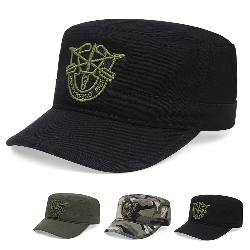 

Men's cotton army cap flat cap adjustable dad hat trucker hat outdoor casual hat clothing accessories