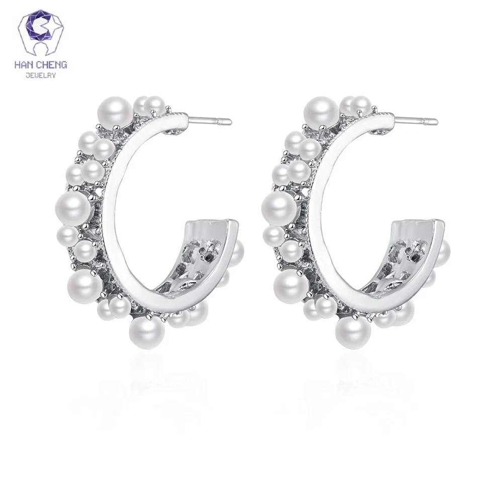 Новые модные серьги HanCheng с жемчугом неправильный заказ круглые гвоздики для