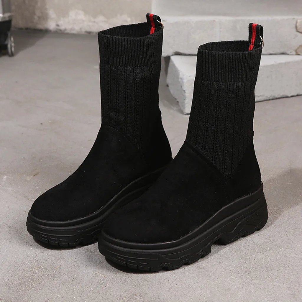 

shoes women's boots winter high heel genuine PU New Fashion Women Mixed Colors Platform Slip-On Round Toe Party Casual Boots