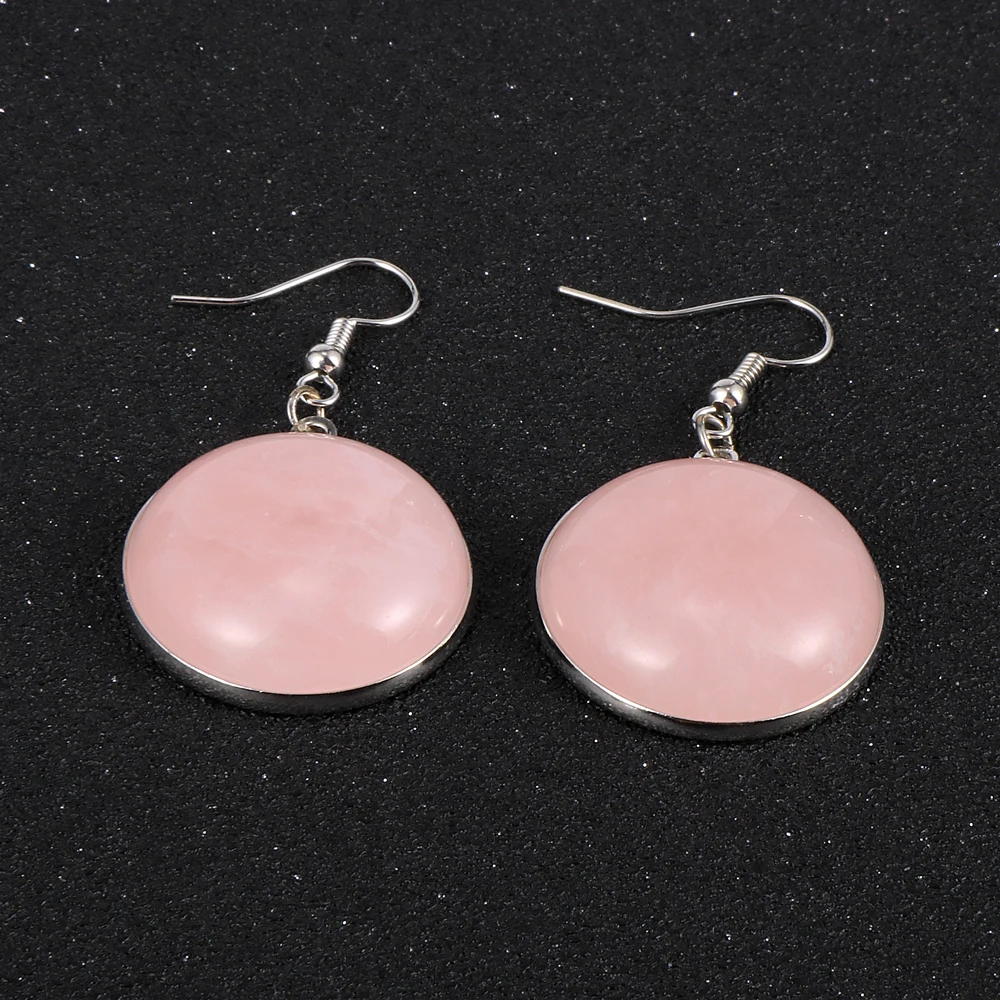 Женские круглые висячие серьги с натуральным камнем из оникса лабрадорита