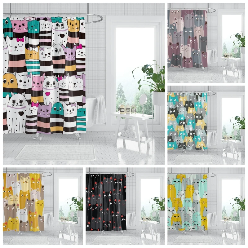 

Cartoon Cat Dog Shower Curtain 3D Printing High Quality Waterproof Polyester Bath Curatin With Hooks Decor Modern Home