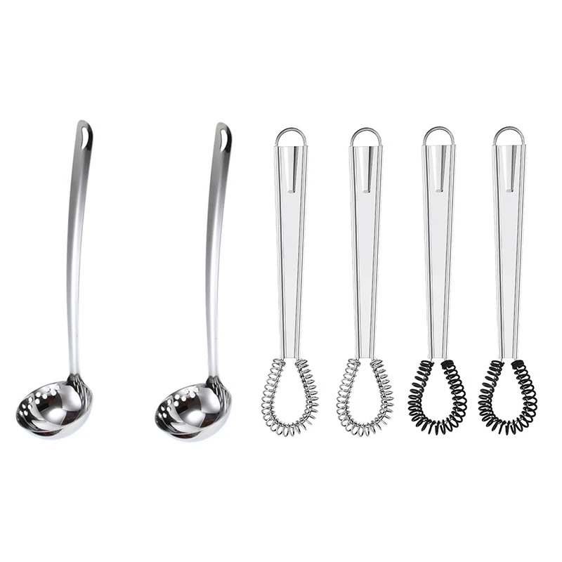 

4 шт. венчик для взбивания яиц из нержавеющей стали, силиконовый венчик с 2 шт. двухцелевыми ложками для супа
