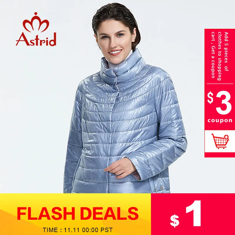 

Astrid 2021 Autumn new arrival top blue plus size stand collar short style park with snap button autumn jacket women AM-1999