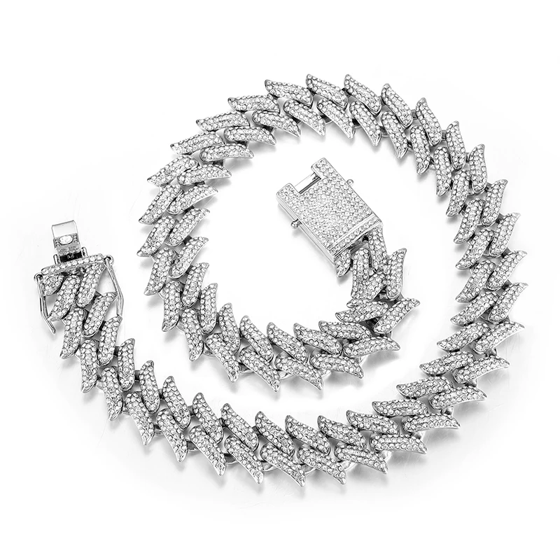 

Hip Hop 19MM Bling AAA+ Iced Out Alloy Rhinestones Thorns Cuban Link Chain Necklace For Men Jewelry