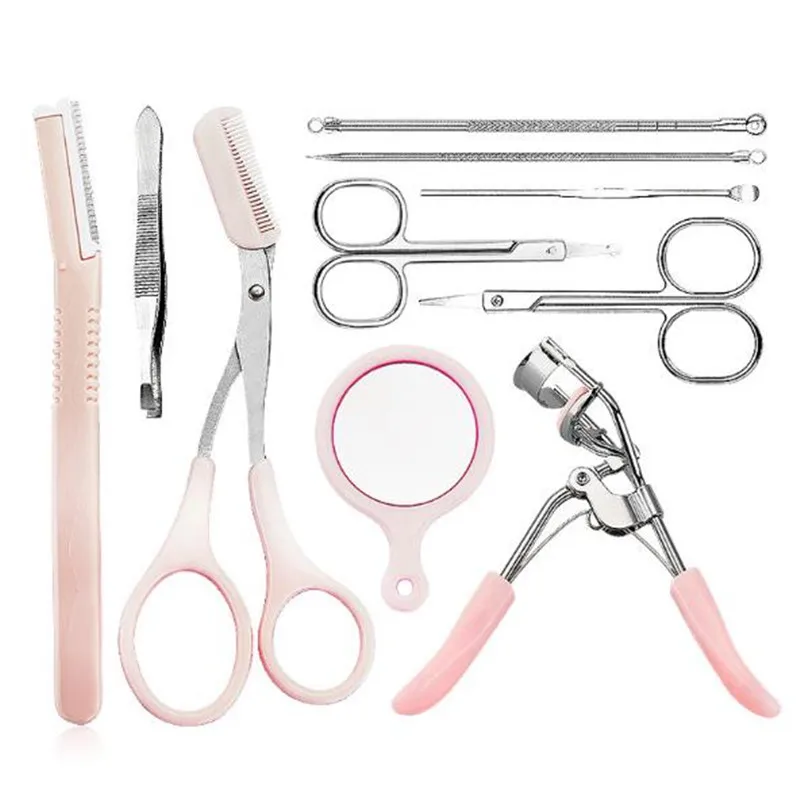 

10 in 1 Women Eyebrow Trimming Kit Eyebrow Scissor Tweezers Scissors Eyelash Curler Acne Needle Eyebrow Comb Scissors Makeup