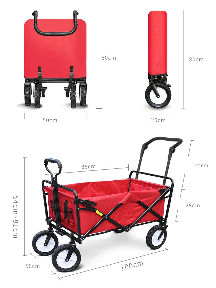 

B-LIFE Collapsible Utility Folding Wagon Folding Pull Push Shopping Cart with Push Bar Hand Truck Dolly Beach Garden Sporting