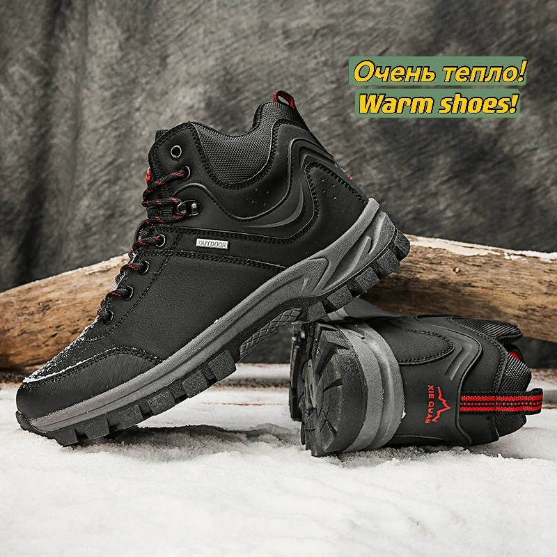 

2021 Winter Work Safety Shoes Waterproof Men's Boots Outdoor Warm Waterproof Non-slip Ankle Snow Boot Thick Plush Rubber Nonslip