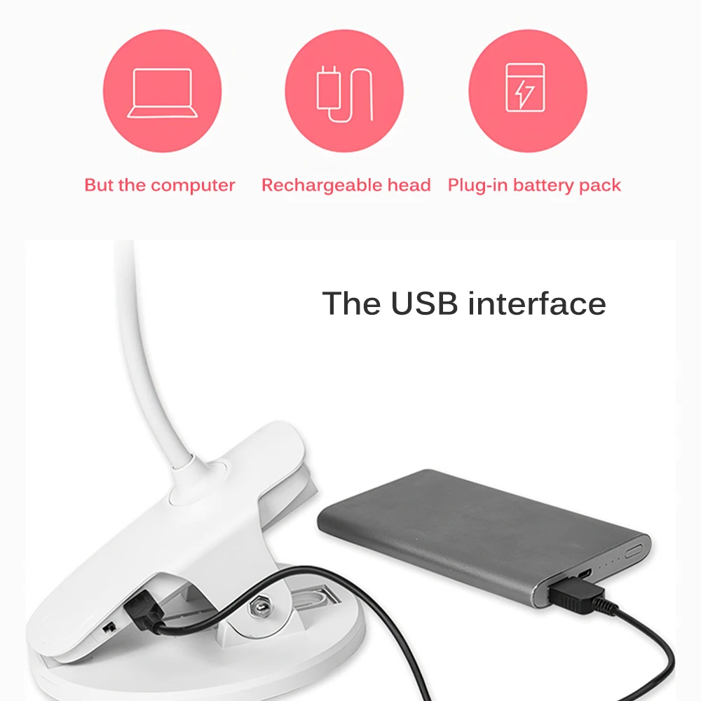 

USB Desk Lamp Clip-On Lamp Reading Lamp 3-Color Mode Ring Light LED Desk Lamp Adjustable Brightness Touch Sensor