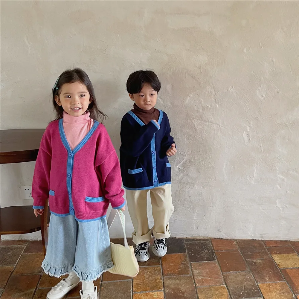 

Осень 2021 свитер с карманами в Корейском стиле кардиган новая верхняя одежда для детей Топы с длинными рукавами Повседневное пальто детская ...