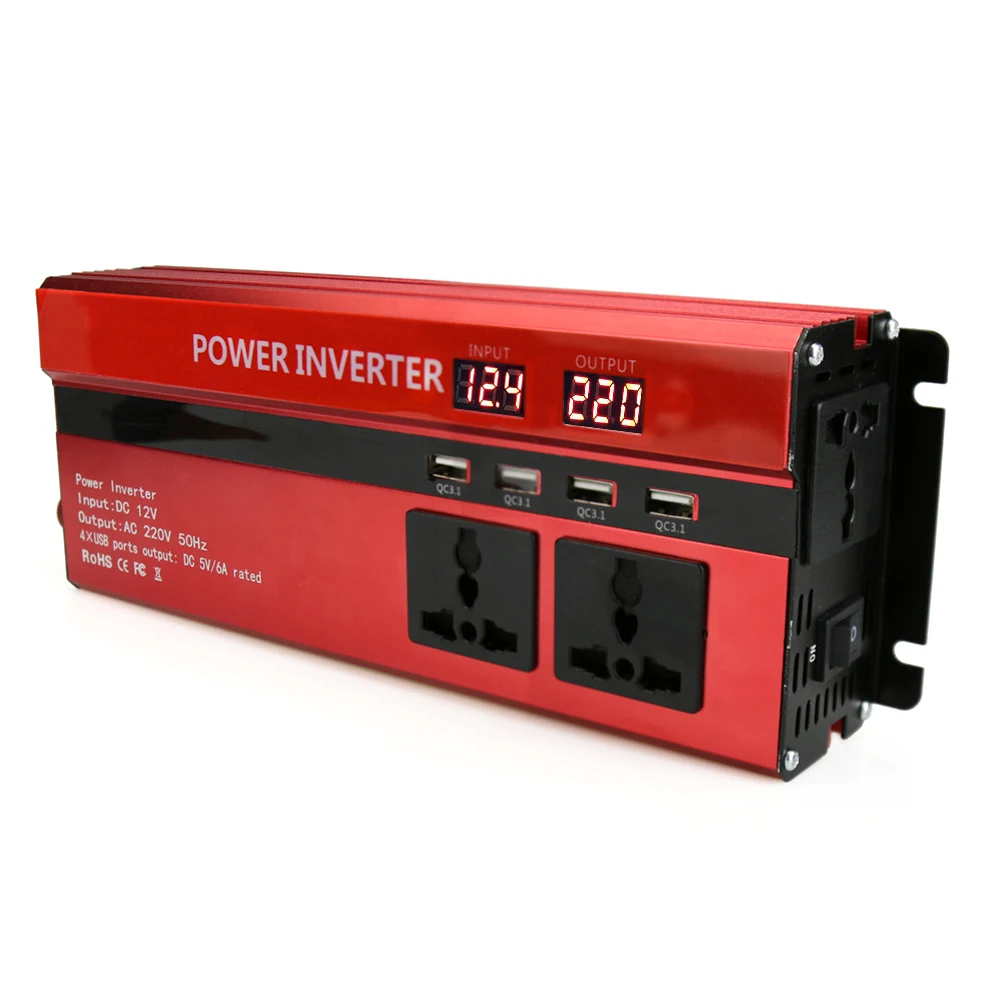 

Power Inverter 1000W/2000W 4 AC Outlets and 4 USB Charging Ports DC to AC Inverter 12V to 220V Car Converter DC 12V Inverter