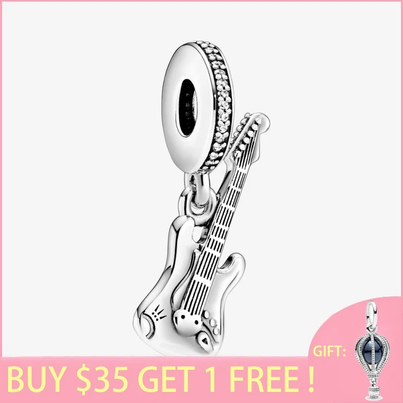 

2021 New Arrival S925 Sterling Silver Beads Electric Guitar Dangle Charm fit Original Pandora Bracelets Women DIY Jewelry