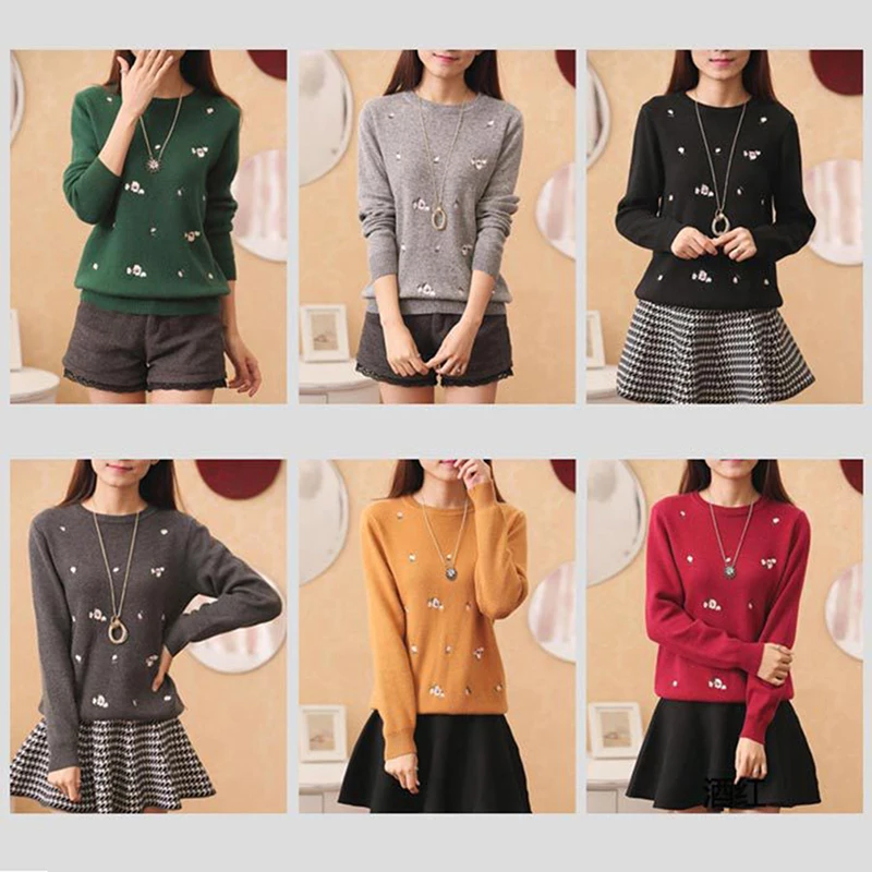 

Flower Pattern Fashion Basic Casual Female Women Long Sleeve All Match College Wind Sweaters