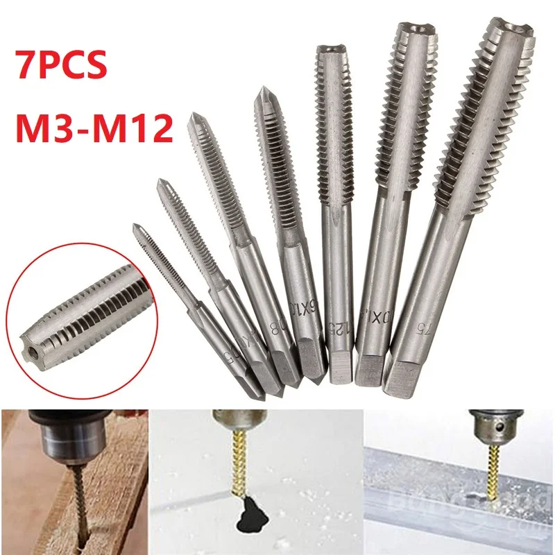 

7pcs Plug Hand Taps Set M3-M12 Metric Straight Flute Thread Bottoming Tap For DIY, Home And General Building