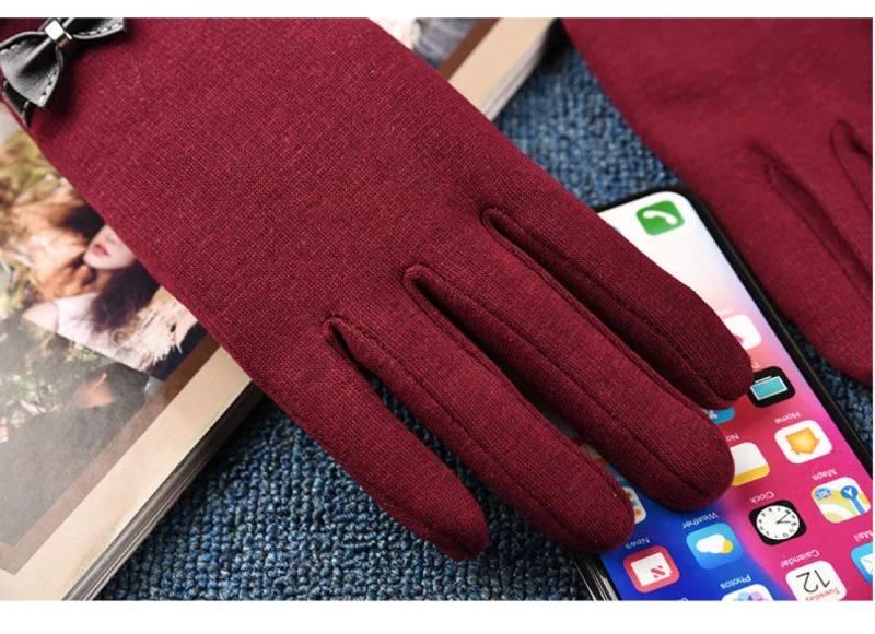 Women Autumn Winter Keep Warm Touch Screen Plus Velvet Inside Cycling Windproof Elasticity Gloves Female Simple Style Soft Thick