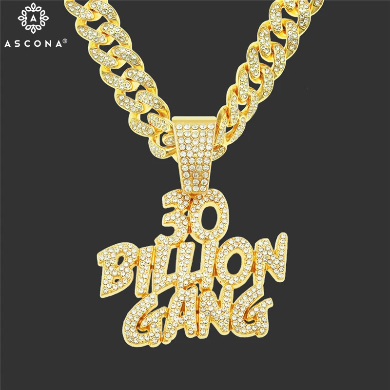 

Iced Out 30 BILLION GANG Letter Pendant Necklace Man Women Miami Cuban Chain Choker Fashion Hip Hop Rock Rapper Jewelry Gifts