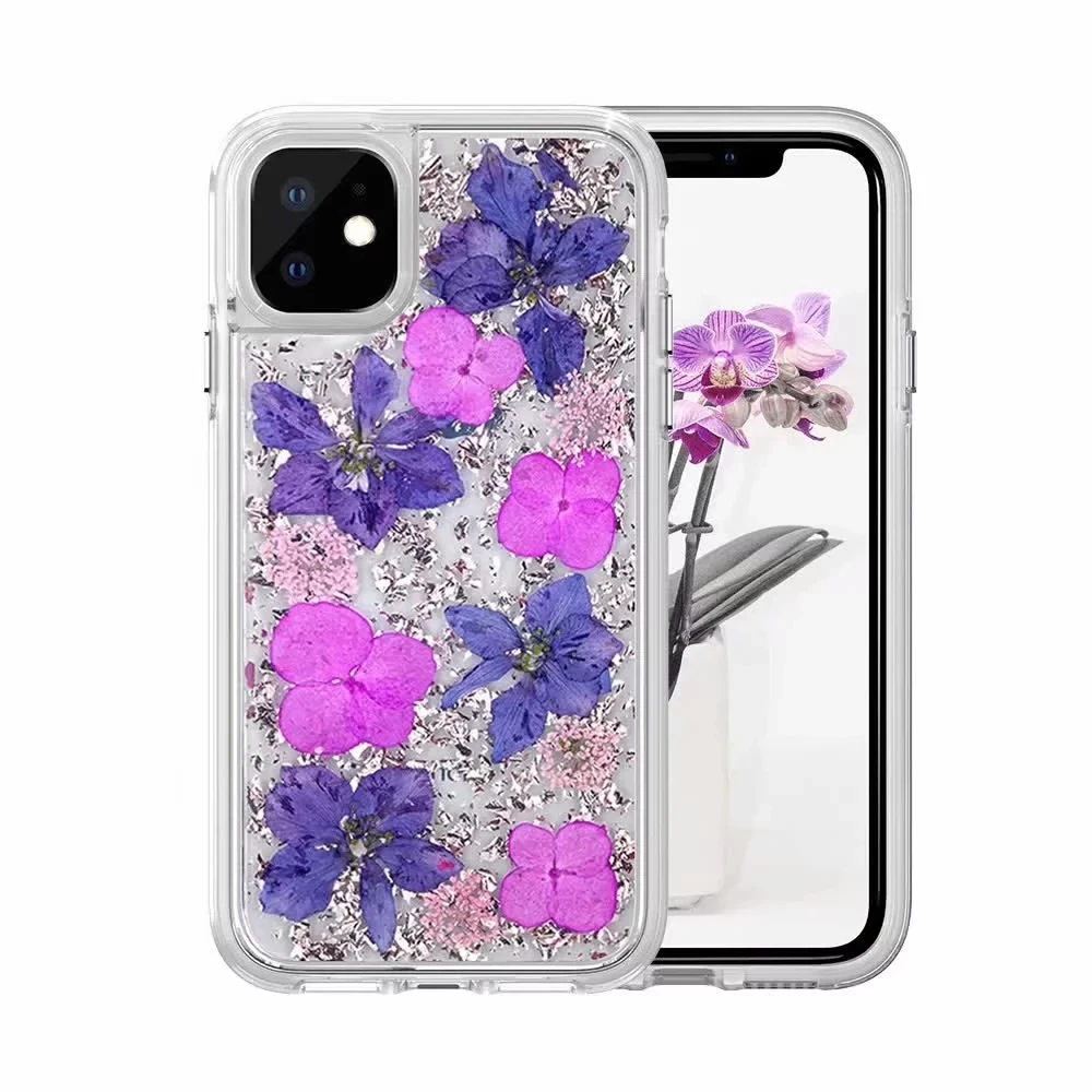 Настоящий Цветок конфетти из фольги хлопья чехол для Iphone 11 Pro XR XS MAX X 8 7 6 Galaxy S10 S10E S9 жесткий пластик+ ТПУ блестки крышка 1 шт