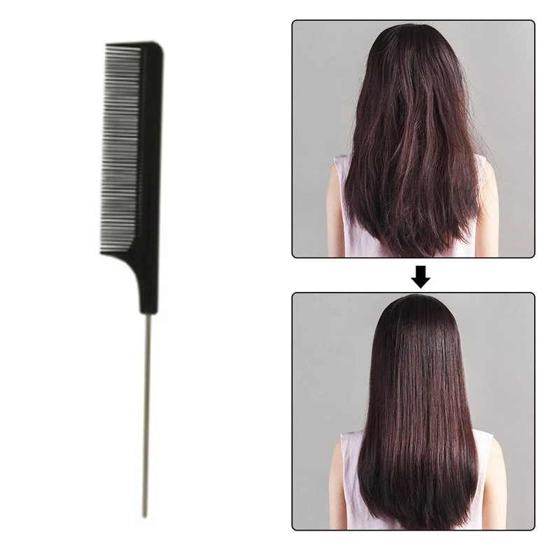 

21.7CM Length Fashion Black Tooth Fine Comb Metal Broaches Anti-static Hair Style Tail Rat Comb Hairstyle Beauty Tools