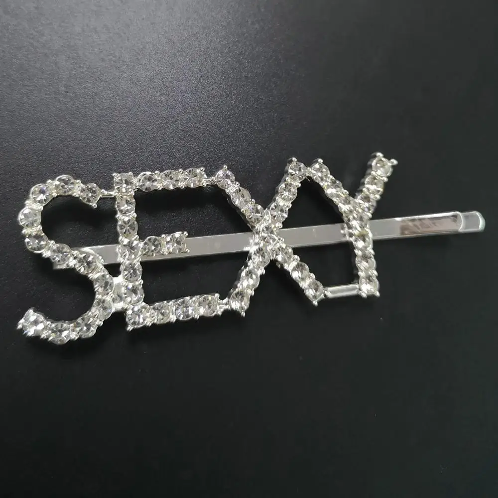 SEXY Свадебные буквы со стразами, заколки для волос, не скользящие, блестящие, металлические, серебристые, с именем, заколки для волос, шикарные свадебные аксессуары для волос - Окраска металла: SEXY