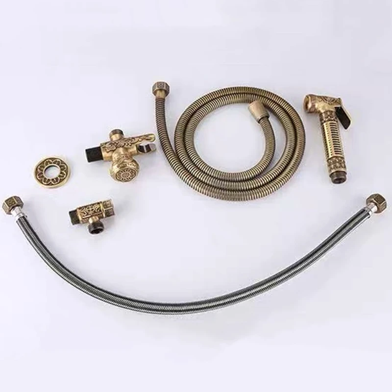 Комплект пистолета-распылителя для биде золотистый латунный дизайн с узором