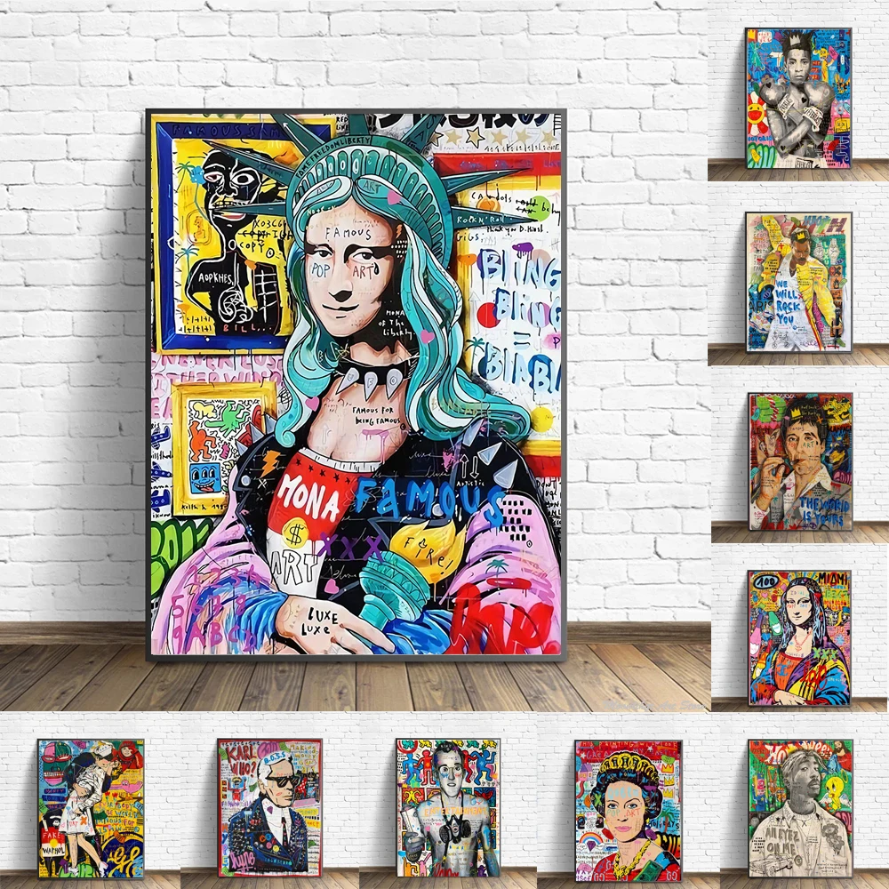 

Graffiti Pop Art Singer Mona Lisa Poster Boxer Queen Portrai Painting Canvas Print Wall Picture For Living Room Home Decoration