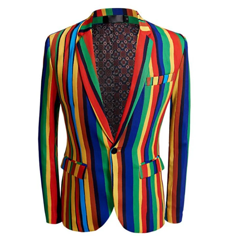 Colorful stripes print blazers men's casual suit jacket singer stage dress photo studio host hair stylist flower clothing