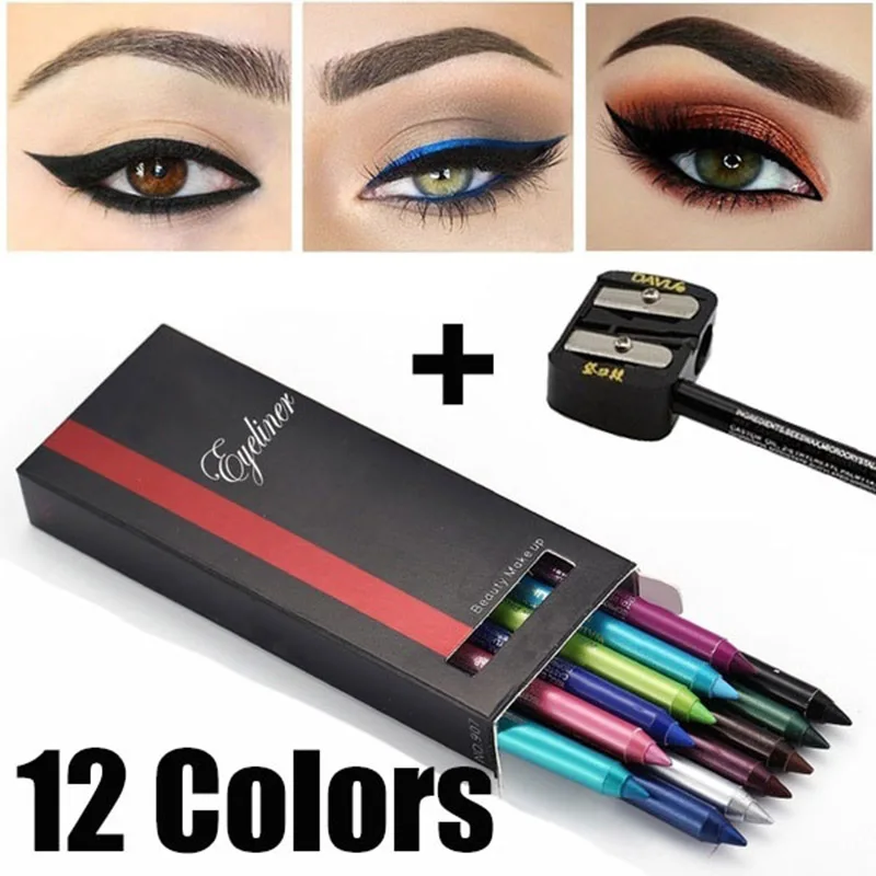 

12 Colors Waterproof Eye Makeup 2/6 Pcs Eyeliner Pencil Eyebrow Eyeshadow Delineador Maquiagem Sombras Olhos