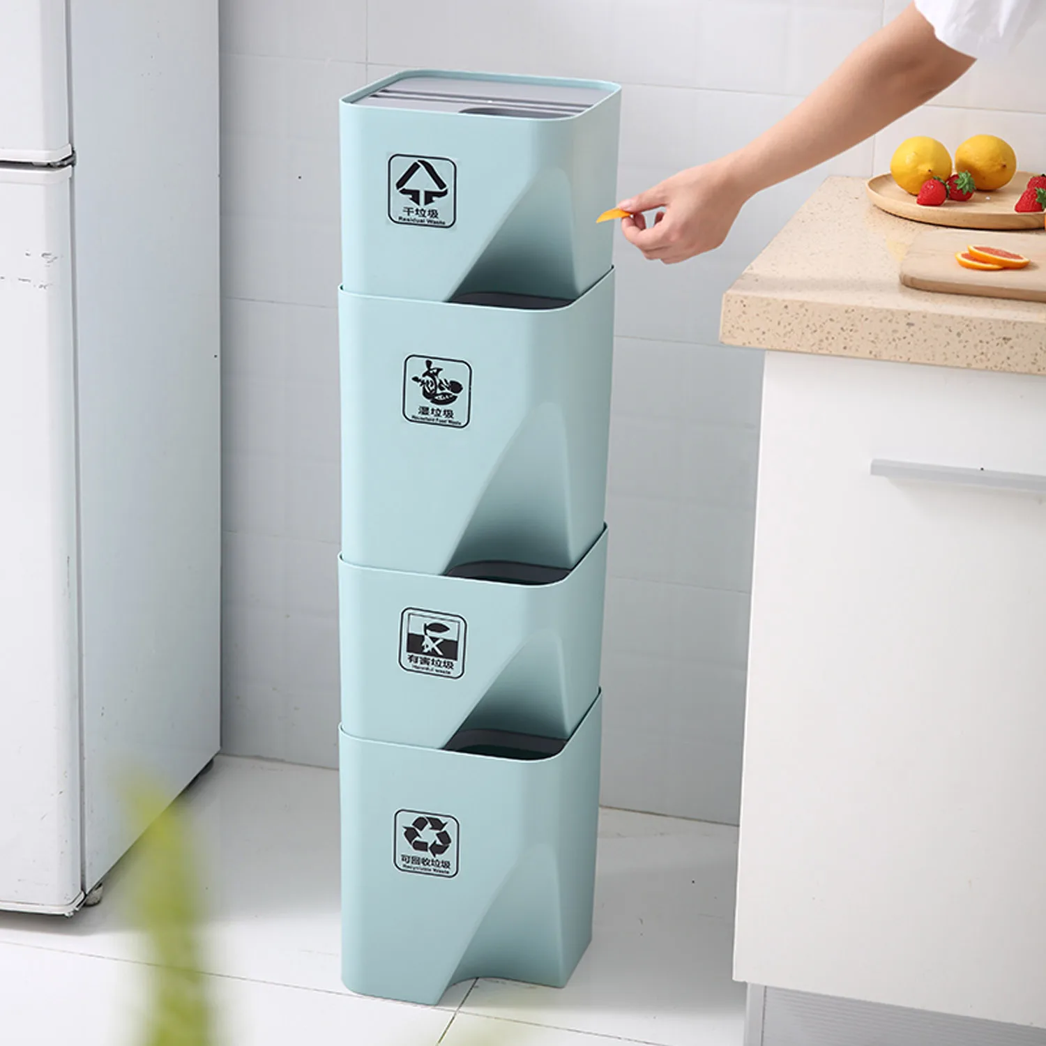 Behogar 1 шт. мусорное ведро с наборный сортировки отделение для сухого и мокрого