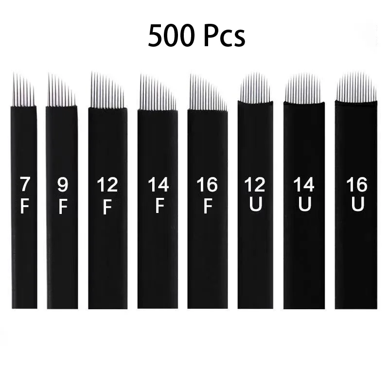 500 шт. Laminas Nano 0 18 мм микроблейдинг черный 12/14/16/18 гибкие U-образные иглы для