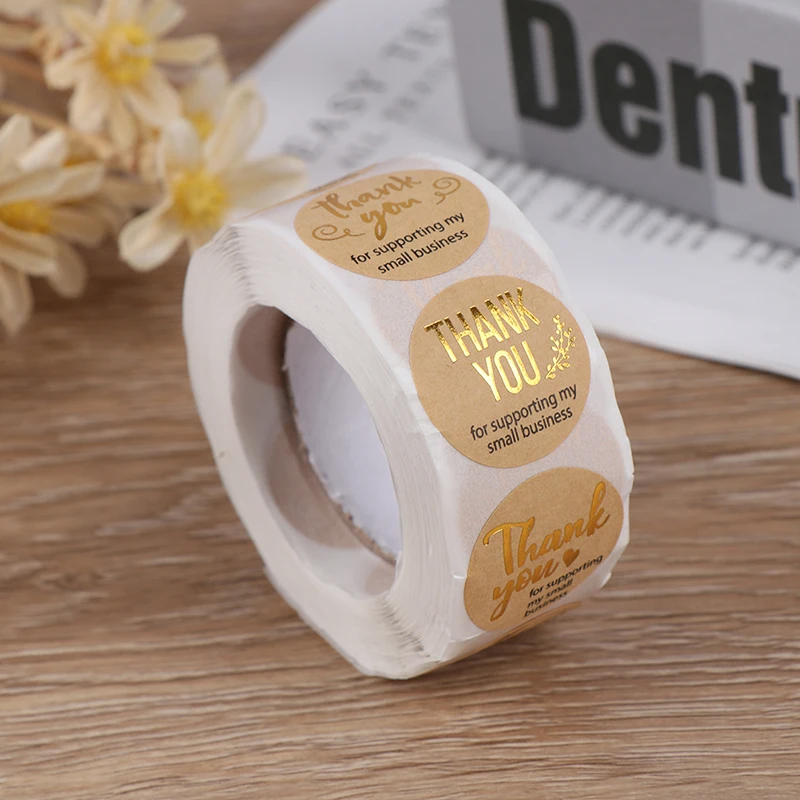 500 шт. спасибо за поддержку моего бизнес крафт-наклейки с золотым Фольга круглые