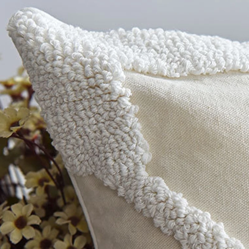 

Nordic Morocan Textured Boho Throw Pillow Case Woven Tufted White Tassel Striped Decorative Cushion Cover for Couch Sofa