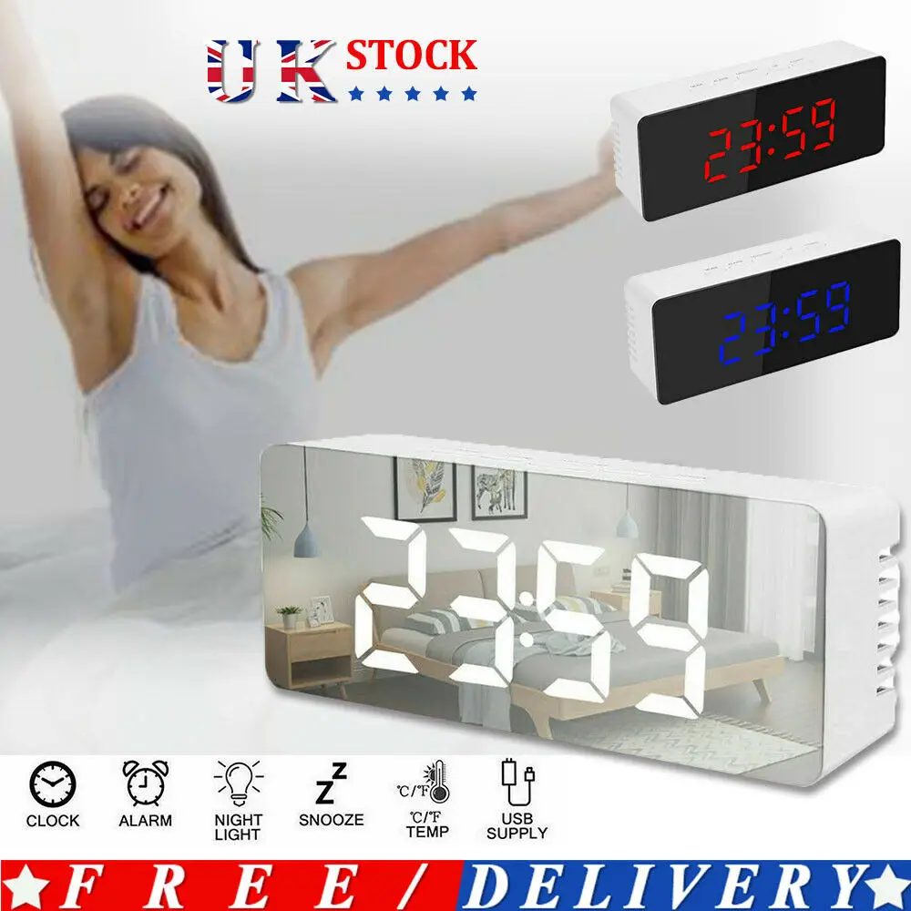 Зеркальный будильник светодиодный цифровой термометр дисплей зеркальная лампа