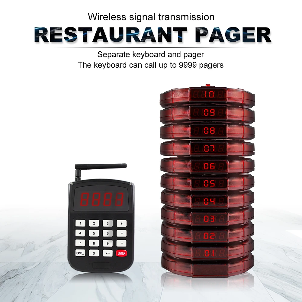 CATEL 10 Pagers 1 Keypad Wireless Paging System Call Waiter Restaurant Calling Buzzer for Church Nursery Cafe Bar Clinic