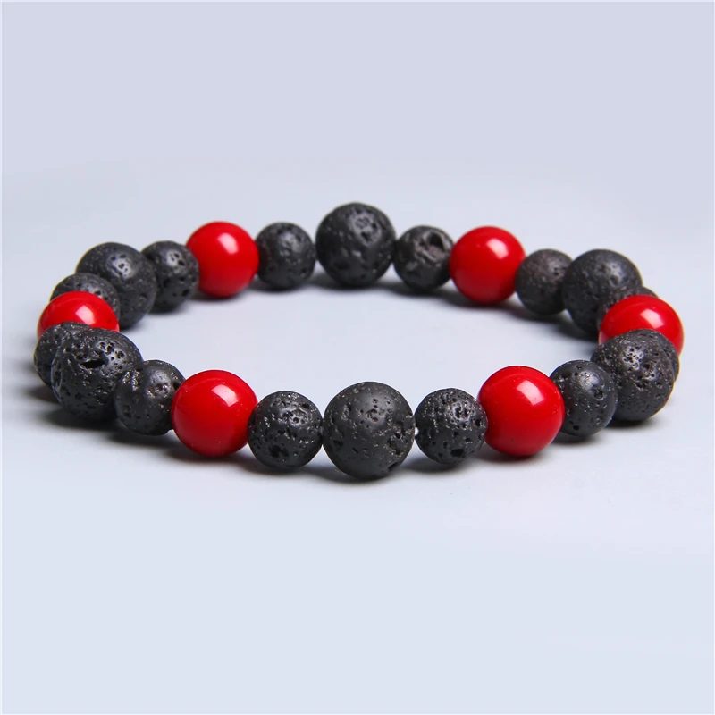 Натуральный красный коралловый браслет из бисера для мужчин и женщин лавового