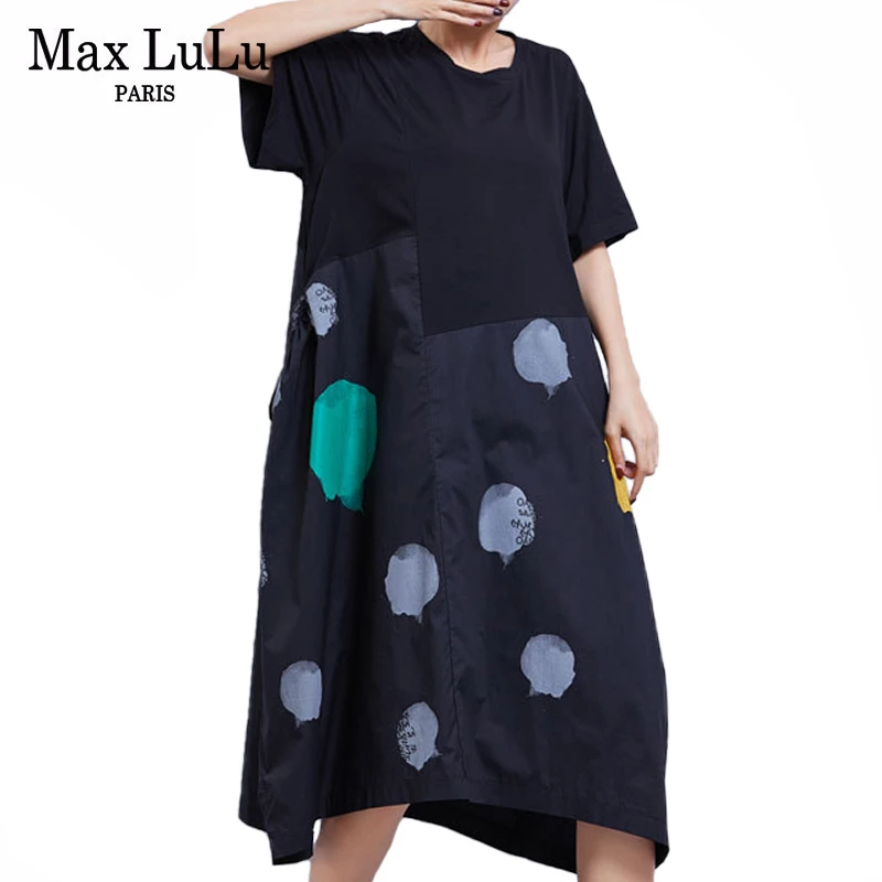 

Max LuLu 2020 Summer Korean New Fashion Ladies Patchwork Dresses Womens Long Printed Dress Female Loose Black Vestidos Plus Size
