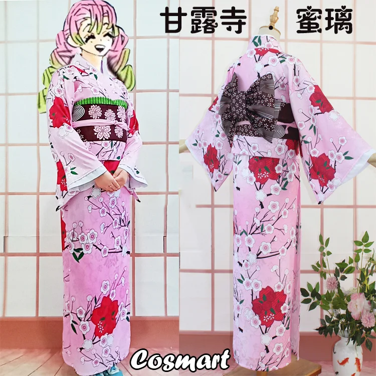 

Anime Demon Slayer Kimetsu no Yaiba Kanroji Mitsuri Cosplay Costume Pink Kimono Bathrobe Halloween Suit for Women Any Size NEW