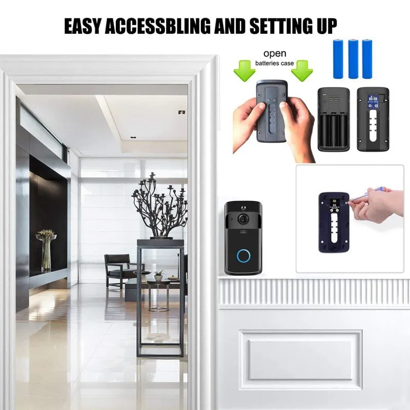 

V5 Wireless Doorbell Camera Waterproof WiFi Doorbell Security Camera With Chime Two-Way Talk PIR Motion Detection Night Vision
