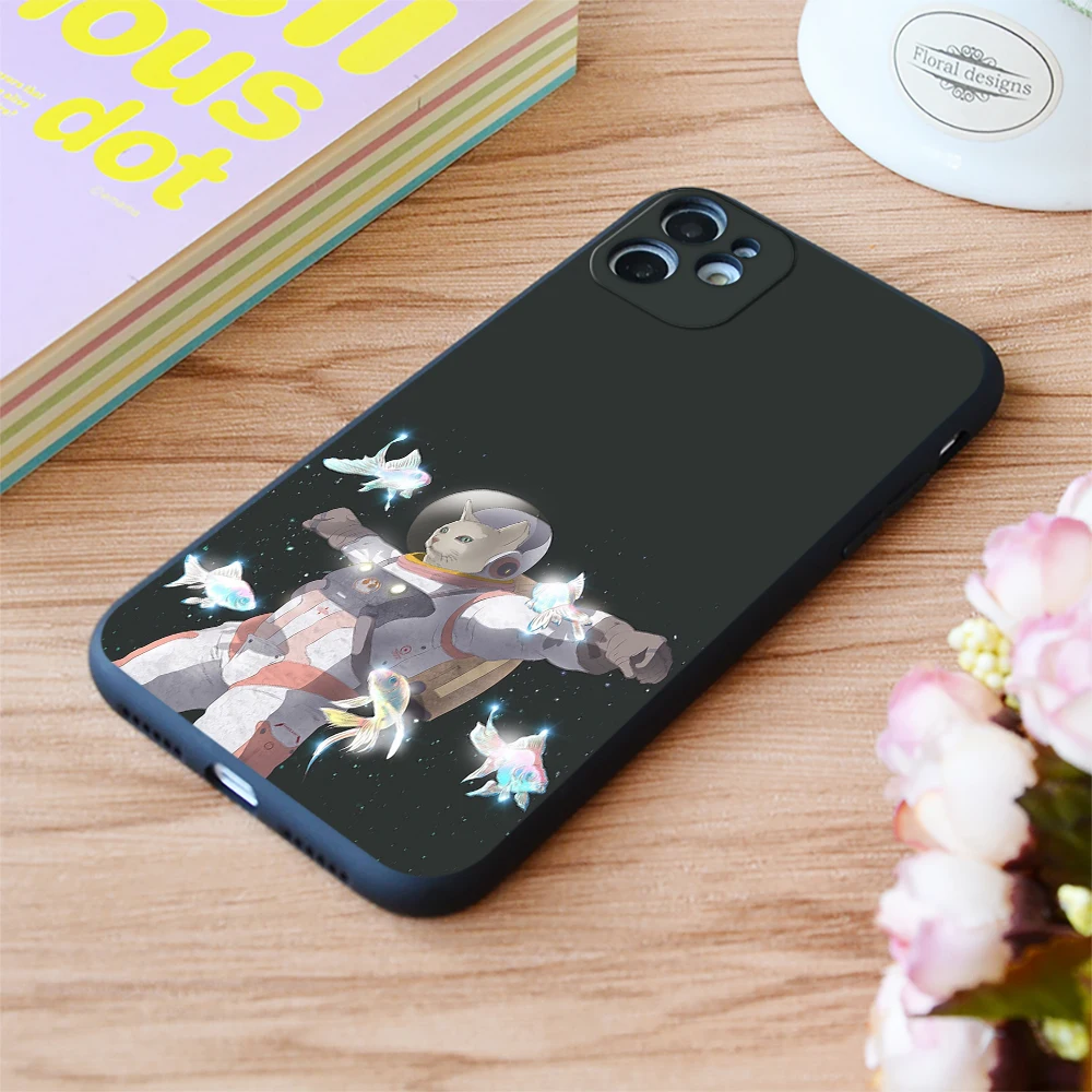 

For iPhone Astronaut Cat Print Soft Matt Apple iPhone Case 6 7 8 11 12 Plus Pro X XR XS MAX SE