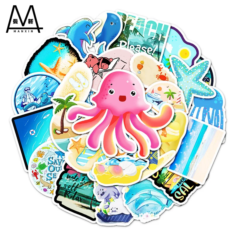 

3 Sets = 150PCS Marine Series Biological Stickers Water Cup Computer Luggage Refrigerator Waterproof Stickers