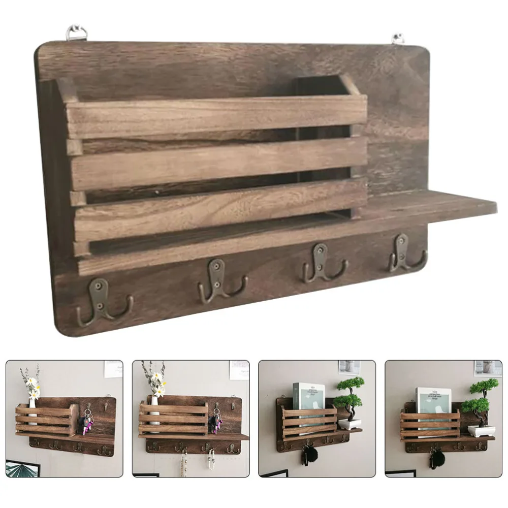 

Wooden Wall Hanging Shelf Practical Wall Storage Rack Sundries Storage Holder